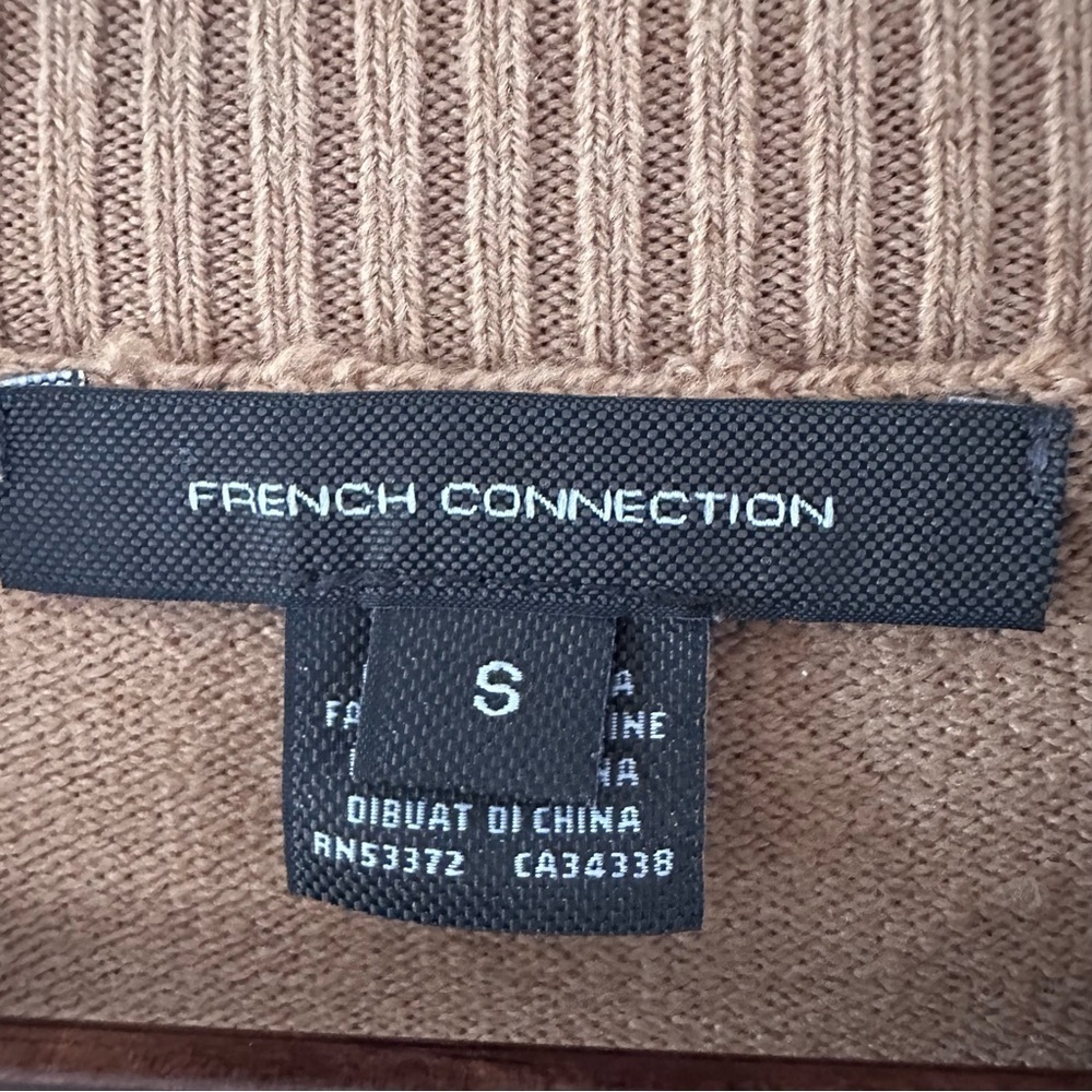 FRENCH CONNECTION Camel Crew Neck Sweater Balloon Sleeves & slits at hem small - Picture 7 of 8